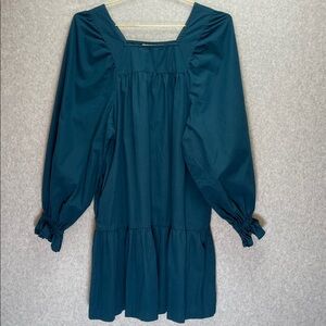 Happy x Nature Cotton Boho Puff Sleeve Square Neck Tiered Ruffle Hem Mini Dress